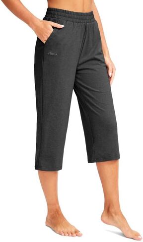 Pudolla Women's Capris Yoga Pants 18 "/20" قطنية كابري سروال سروال عريض ساق الصيف غير الرسمي مع جيوب in Saudi Arabia