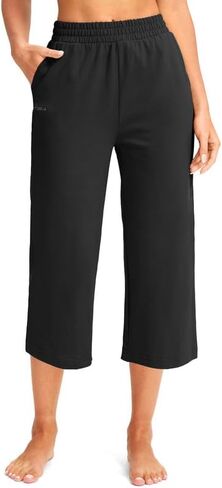 Pudolla Women's Capris Yoga Pants 18 "/20" قطنية كابري سروال سروال عريض ساق الصيف غير الرسمي مع جيوب in Saudi Arabia