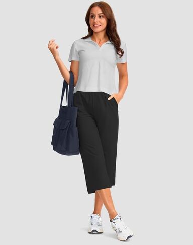 Pudolla Women's Capris Yoga Pants 18 "/20" قطنية كابري سروال سروال عريض ساق الصيف غير الرسمي مع جيوب in Saudi Arabia