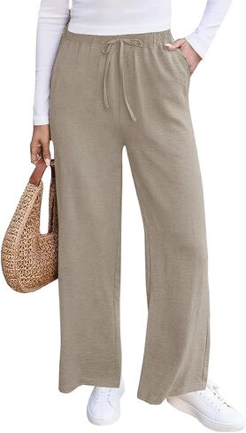 Women Pants Wide Leg High Waist Palazzo Pants Casual Loose Flowy Lounge Pant Boho 2025 Fall Vacation Outfits with Pockets in Saudi Arabia