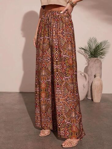 Women Pants Wide Leg High Waist Palazzo Pants Casual Loose Flowy Lounge Pant Boho 2025 Fall Vacation Outfits with Pockets in Saudi Arabia
