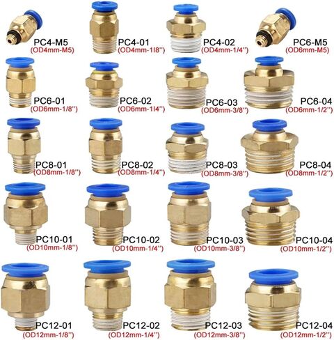 20/50pcs موصل الهواء الهوائي المناسب PC 4mm 6mm 8mm 10mm 12mm الخيط 1/8 "1/4" 3/8 "1/2" تجهيزات خرطوم موصلات سريعة (PC6-M5،50 PCS) in Saudi Arabia
