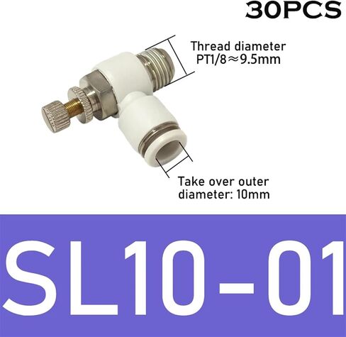 30pcs الهوائية الهوائية القصبة الهوائية صمام التحكم في صمام العادم الصمام عادم الخانق SL6-01/8-02/4-M5/10-03/4 تجهيزات بيضاء (SL8-03) in Saudi Arabia