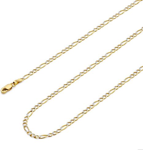14k REAL Two Tone Gold Men's 6.5mm Hollow Figaro 3+1 White Pave Chain Bracelet with Lobster Claw Clasp - 8" in Saudi Arabia