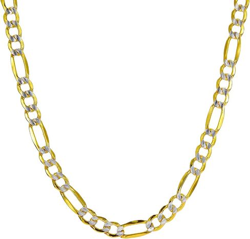 14k REAL Two Tone Gold Men's 6.5mm Hollow Figaro 3+1 White Pave Chain Bracelet with Lobster Claw Clasp - 8" in Saudi Arabia