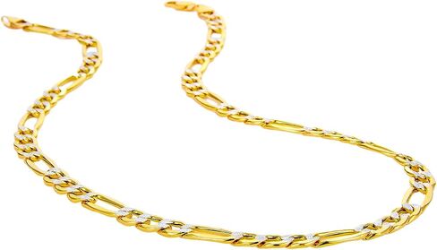 14k REAL Two Tone Gold Men's 6.5mm Hollow Figaro 3+1 White Pave Chain Bracelet with Lobster Claw Clasp - 8" in Saudi Arabia