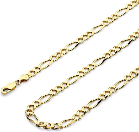14k REAL Two Tone Gold Men's 6.5mm Hollow Figaro 3+1 White Pave Chain Bracelet with Lobster Claw Clasp - 8" in Saudi Arabia