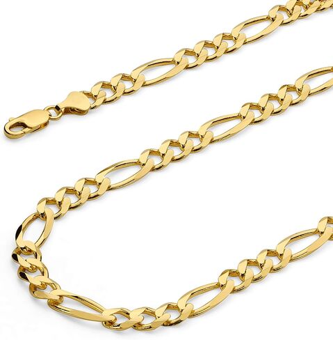 14k REAL Two Tone Gold Men's 6.5mm Hollow Figaro 3+1 White Pave Chain Bracelet with Lobster Claw Clasp - 8" in Saudi Arabia