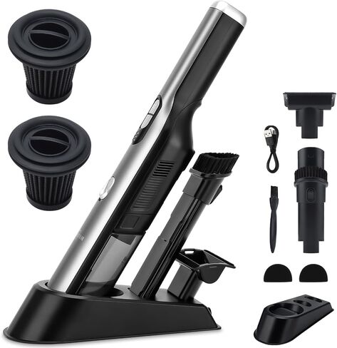 Handheld Vacuum Cordless Car Vacuum Cleaner with 18KPa Powerful Suction, Portable Chargeable Handy Vac with LED Front Light & Storage Dock, Dust Buster for Office Home, Pet Brush for Pet Hair, Gray in Saudi Arabia