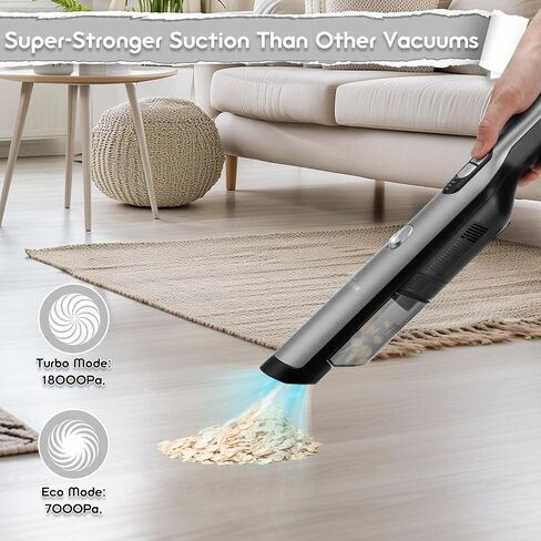 Handheld Vacuum Cordless Car Vacuum Cleaner with 18KPa Powerful Suction, Portable Chargeable Handy Vac with LED Front Light & Storage Dock, Dust Buster for Office Home, Pet Brush for Pet Hair, Gray in Saudi Arabia