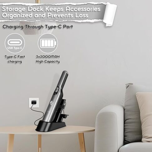 Handheld Vacuum Cordless Car Vacuum Cleaner with 18KPa Powerful Suction, Portable Chargeable Handy Vac with LED Front Light & Storage Dock, Dust Buster for Office Home, Pet Brush for Pet Hair, Gray in Saudi Arabia