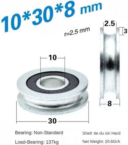 U-Groove Bearing Pulley with Grooved Non-Standard Concave Wheel Guide Wheel for 5mm Diameter Wire Rope/Track 10 * 30 * 8mm in Saudi Arabia