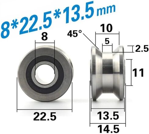 Guide Wheel V22 Bearing Steel Trapezoidal Groove U22 Flat-Groove T22 Rolling Bearing Pulley Walk Track 12mm 8 X 22.5 X 13.5mm in Saudi Arabia