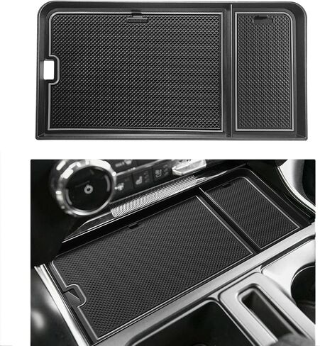 صينية منظم وحدة التحكم في مركز Senshine Ford F150 2021-2024 2025/Lightning XLT 2022-2024 مربع تخزين إدراج مخفي مع إدراج USB ثقب الجيب الأمامي المفتوح (الأسود) in Saudi Arabia