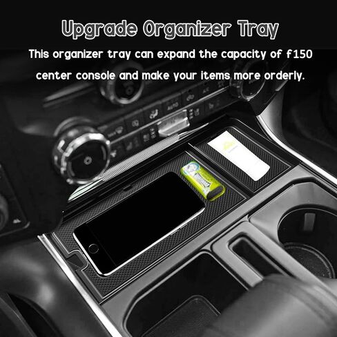 صينية منظم وحدة التحكم في مركز Senshine Ford F150 2021-2024 2025/Lightning XLT 2022-2024 مربع تخزين إدراج مخفي مع إدراج USB ثقب الجيب الأمامي المفتوح (الأسود) in Saudi Arabia