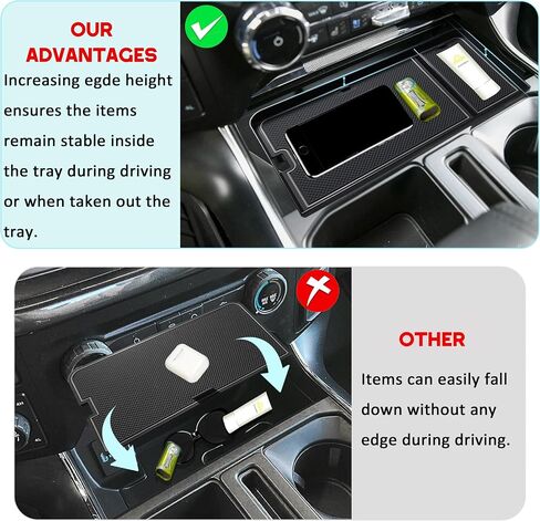صينية منظم وحدة التحكم في مركز Senshine Ford F150 2021-2024 2025/Lightning XLT 2022-2024 مربع تخزين إدراج مخفي مع إدراج USB ثقب الجيب الأمامي المفتوح (الأسود) in Saudi Arabia