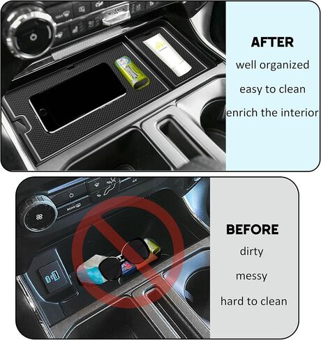 صينية منظم وحدة التحكم في مركز Senshine Ford F150 2021-2024 2025/Lightning XLT 2022-2024 مربع تخزين إدراج مخفي مع إدراج USB ثقب الجيب الأمامي المفتوح (الأسود) in Saudi Arabia