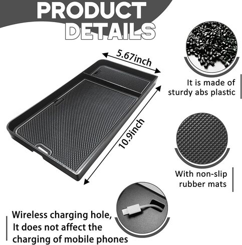 صينية منظم وحدة التحكم في مركز Senshine Ford F150 2021-2024 2025/Lightning XLT 2022-2024 مربع تخزين إدراج مخفي مع إدراج USB ثقب الجيب الأمامي المفتوح (الأسود) in Saudi Arabia