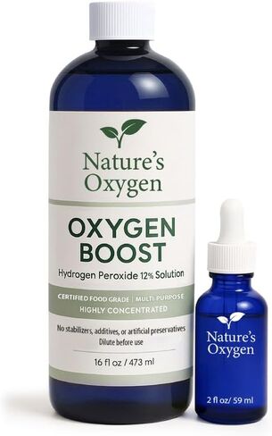 Nature’s Oxygen Food Grade Hydrogen Peroxide 12% Solution, 16 fl oz Pint Bottle with 2 fl oz Dropper, Only H₂O₂ & Water, Highly Concentrated, Made in USA in Saudi Arabia