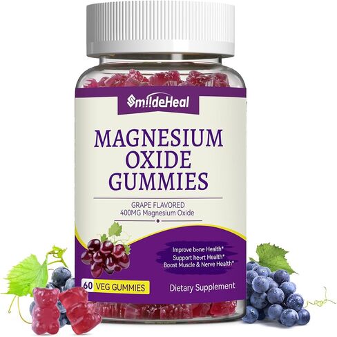 2 Pack Magnesium Gummies 400mg, Chewable Magnesium Oxide Supplement for Adults, Nerve & Muscle Support - Sugar-Free, Vegan, Non-GMO,120 Count in Kuwait