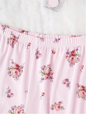 Women's 2 Piece Pajama Sets Floral V Neck Ruffle Cami Top and Pants Lounge Set in Saudi Arabia