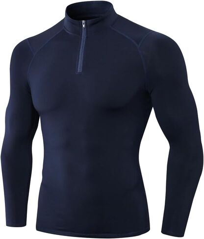 Yuerlian Fleece Men's Quarter Zip Pullover Sweatshirt Long Sleeve Shirt for Men Thermal Workout Tops Winter in Kuwait