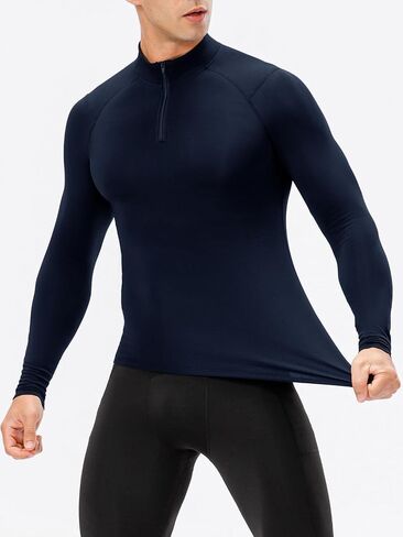 Yuerlian Fleece Men's Quarter Zip Pullover Sweatshirt Long Sleeve Shirt for Men Thermal Workout Tops Winter in Kuwait