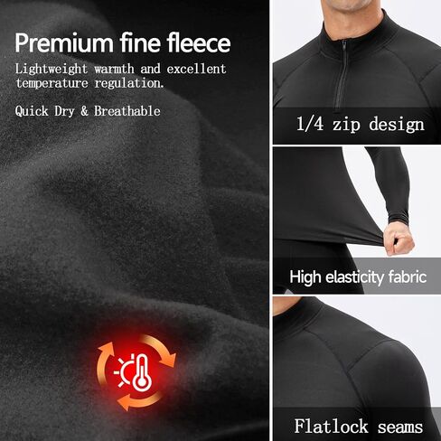 Yuerlian Fleece Men's Quarter Zip Pullover Sweatshirt Long Sleeve Shirt for Men Thermal Workout Tops Winter in Kuwait