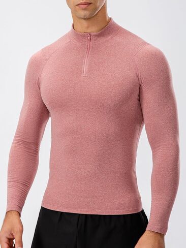 Yuerlian Fleece Men's Quarter Zip Pullover Sweatshirt Long Sleeve Shirt for Men Thermal Workout Tops Winter in Kuwait
