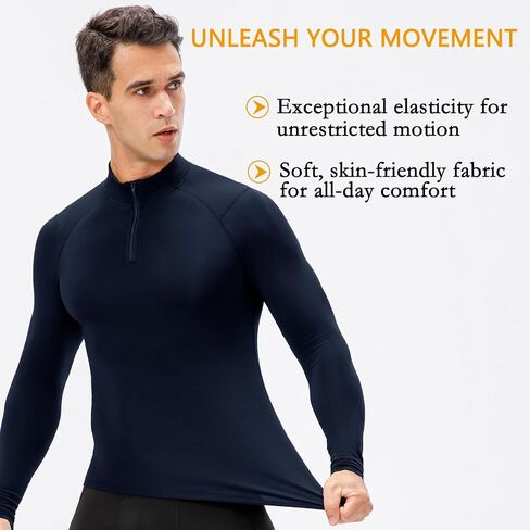 Yuerlian Fleece Men's Quarter Zip Pullover Sweatshirt Long Sleeve Shirt for Men Thermal Workout Tops Winter in Kuwait