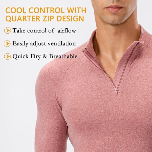 Yuerlian Fleece Men's Quarter Zip Pullover Sweatshirt Long Sleeve Shirt for Men Thermal Workout Tops Winter in Kuwait