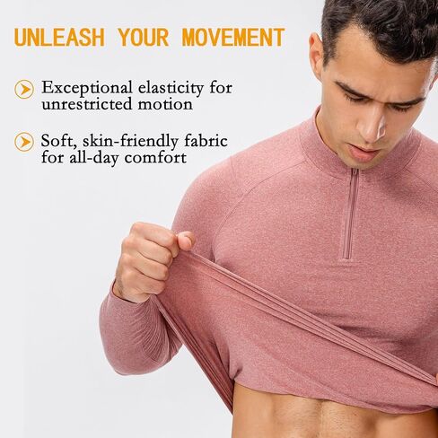 Yuerlian Fleece Men's Quarter Zip Pullover Sweatshirt Long Sleeve Shirt for Men Thermal Workout Tops Winter in Kuwait