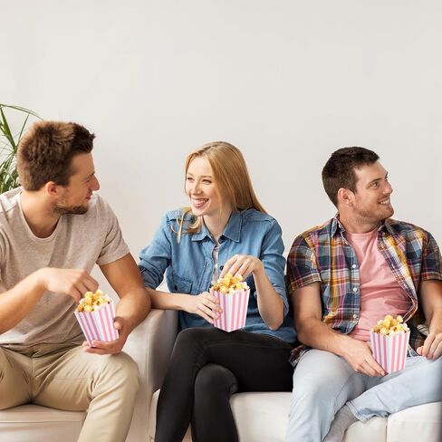 Geyoga 200 Pcs Pastel Pink Popcorn Boxes and Clear Treat Bag Set 3 x 4 Inch Open Top Pastel Pink and White Striped Paper Popcorn Boxes Containers with Treat Bags for Party Favor Supplies in Kuwait