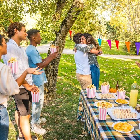 Geyoga 200 Pcs Pastel Pink Popcorn Boxes and Clear Treat Bag Set 3 x 4 Inch Open Top Pastel Pink and White Striped Paper Popcorn Boxes Containers with Treat Bags for Party Favor Supplies in Kuwait