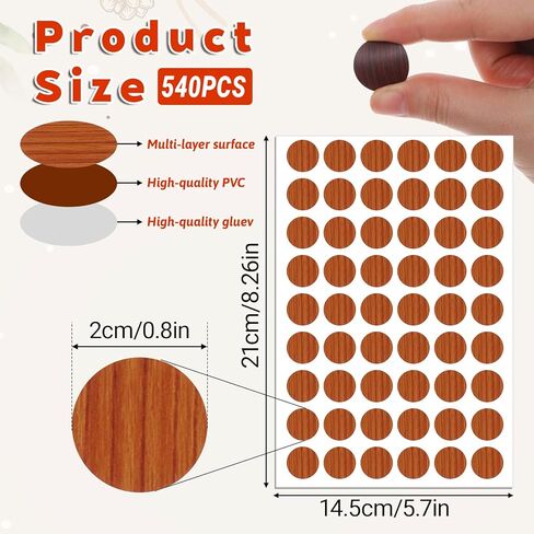 540 Pieces Screw Hole Cover Stickers, 10 Color 0.79 Inch Screw Hole Covers Self Adhesive Wood Stickers for Furniture Screws Covers Caps Dustproof Sticker for Furniture, Bookcase, Cabinets, Wall, Desk in Kuwait