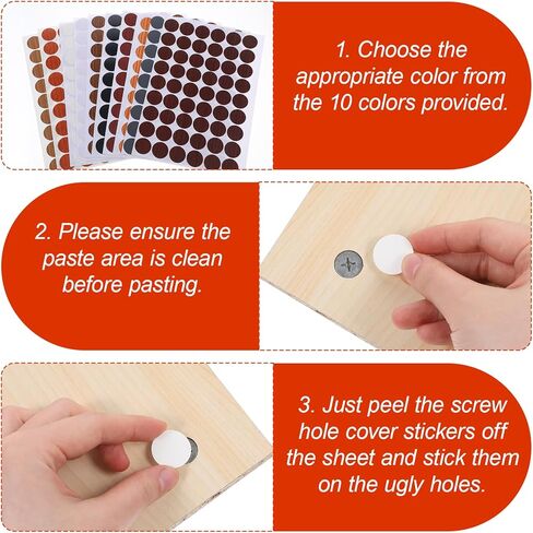 540 Pieces Screw Hole Cover Stickers, 10 Color 0.79 Inch Screw Hole Covers Self Adhesive Wood Stickers for Furniture Screws Covers Caps Dustproof Sticker for Furniture, Bookcase, Cabinets, Wall, Desk in Kuwait