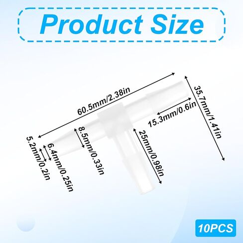 10 Pack 1/4" Tee Fitting Equal Barb, T Shaped Tee Type Fitting Equal Barbed, 3 Way Hose Barb Fittings, Plastic Hose Barbs for Fuel, Gas, Liquid, Air in Saudi Arabia