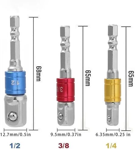 3Pcs Wrench Socket Adapter Hex Wrench Sleeve Extension Connector Drill Socket Adapter Power Drill Nut Impact Driver Tool in Saudi Arabia