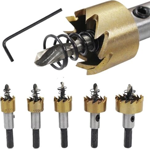 5pcs hss حفرة الثقب بتات الفولاذ المقاوم للصدأ القاطعات الطحن المعادن قاطعات الحفر مجموعة 16/18.5/20/25/30 مم +5 مفاتيح in Saudi Arabia