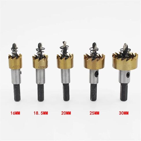 5pcs hss حفرة الثقب بتات الفولاذ المقاوم للصدأ القاطعات الطحن المعادن قاطعات الحفر مجموعة 16/18.5/20/25/30 مم +5 مفاتيح in Saudi Arabia