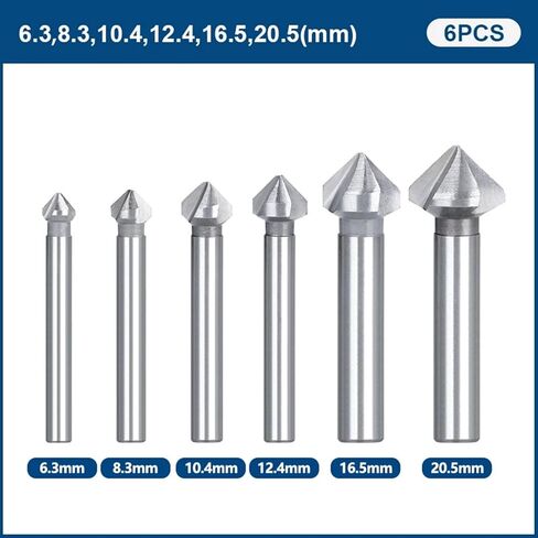 Drill Bit 3 Flute Chamfer Countersink Drill Bit 6pcs 6.3-20.5mm 90 Degree HSS Chamfering Cutter Wood Metal Hole Drilling(6pcs TiN Coated) in Saudi Arabia