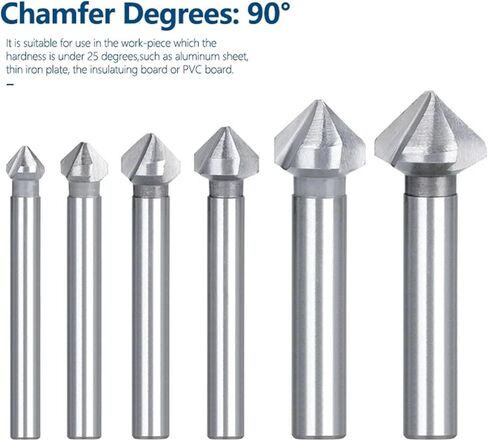 Drill Bit 3 Flute Chamfer Countersink Drill Bit 6pcs 6.3-20.5mm 90 Degree HSS Chamfering Cutter Wood Metal Hole Drilling(6pcs TiN Coated) in Saudi Arabia