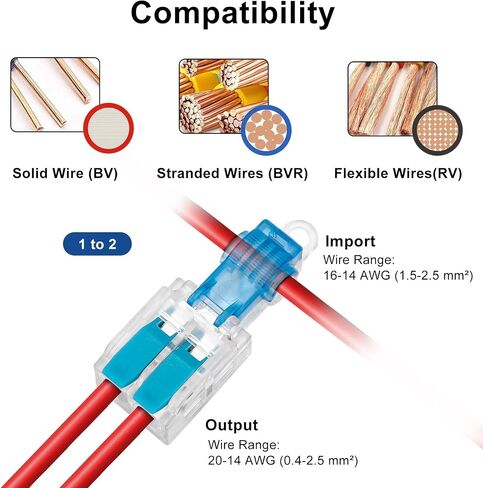 LinkStyle 30pcs T انقر فوق موصلات الأسلاك ، 20-14AWG قم بتوصيل مجموعة موصلات الجهد المنخفضة ، موصل لصق الأسلاك بدون لحام. in Saudi Arabia