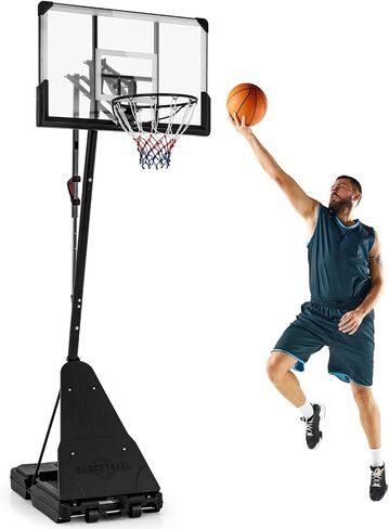 Gymax Basketball Hoop ، 4.9-10 قدم هدف كرة السلة قابل للتعديل مع اللوحة الخلفية 44 بوصة ، صفيحة وعجلات للأطفال البالغين ، طوق لكرة السلة المحمولة للداخلية والخارجية in Kuwait