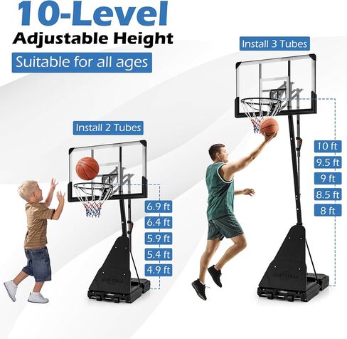 Gymax Basketball Hoop ، 4.9-10 قدم هدف كرة السلة قابل للتعديل مع اللوحة الخلفية 44 بوصة ، صفيحة وعجلات للأطفال البالغين ، طوق لكرة السلة المحمولة للداخلية والخارجية in Kuwait