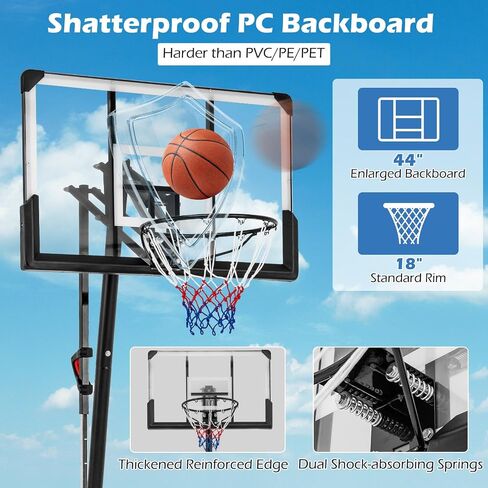 Gymax Basketball Hoop ، 4.9-10 قدم هدف كرة السلة قابل للتعديل مع اللوحة الخلفية 44 بوصة ، صفيحة وعجلات للأطفال البالغين ، طوق لكرة السلة المحمولة للداخلية والخارجية in Kuwait