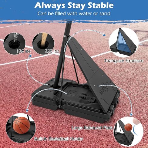 Gymax Basketball Hoop ، 4.9-10 قدم هدف كرة السلة قابل للتعديل مع اللوحة الخلفية 44 بوصة ، صفيحة وعجلات للأطفال البالغين ، طوق لكرة السلة المحمولة للداخلية والخارجية in Kuwait