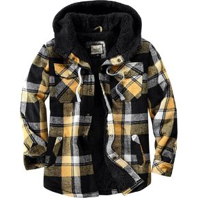 Shawnda Men's Sherpa Hooded Flannel Jacket Cotton Button Down Shirt Jacket Plaid in Saudi Arabia