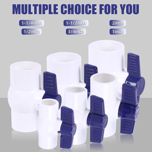 5 Pack 3/4'' Slip PVC Ball Valve, PVC Water Pipe Shut Off Valves 3/4inch with Double Socket Full Flow Port, T Handle SCH40 Plastic Control Valve for Swimming Pool, Irrigation, Sewage Pipes in Saudi Arabia