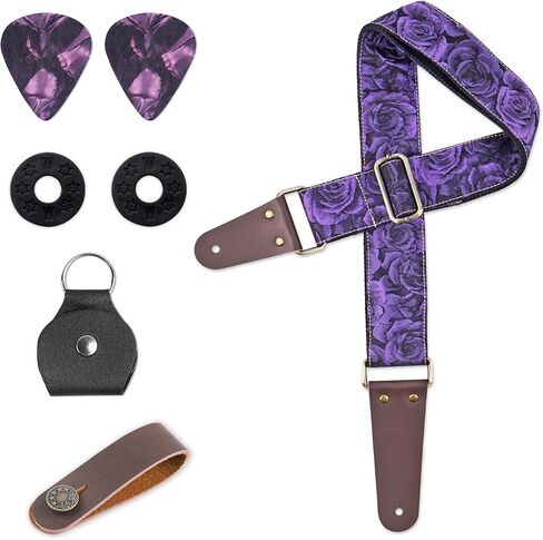 Hennaja Adjustable Guitar Strap Includes 2 Strap Locks & 2 Matching Picks & 1 Picks Holder & 1 leather Strap Button. in Kuwait